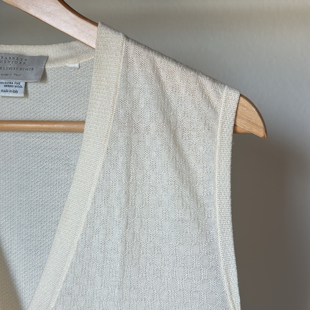 Barneys New York Cashmere Silk Merino Knit Vest Cream Textured Made in Italy - Picture 8 of 13